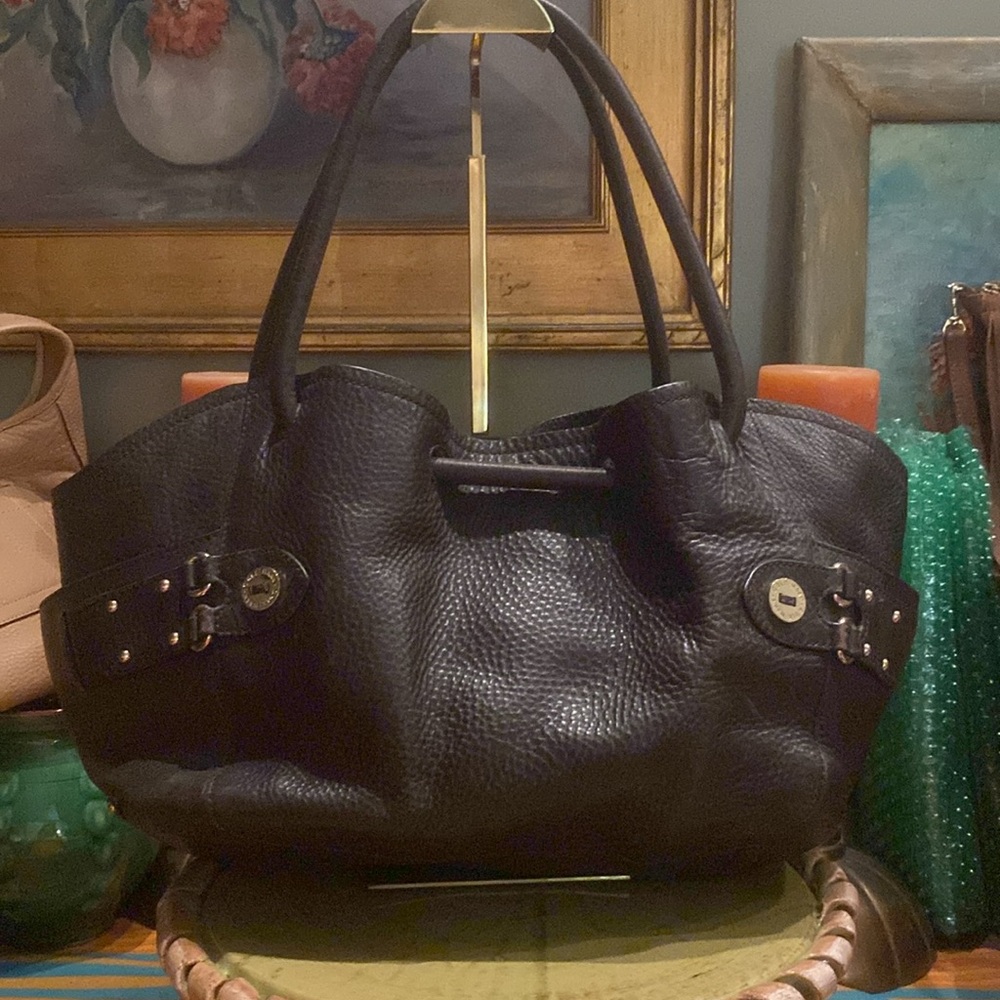 Cole Haan Dark Brown Pebble Leather Drawstring Large Tote Shoulder Bag